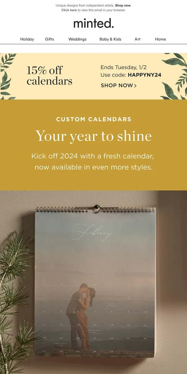 Email from Minted. New year, new stationery essentials