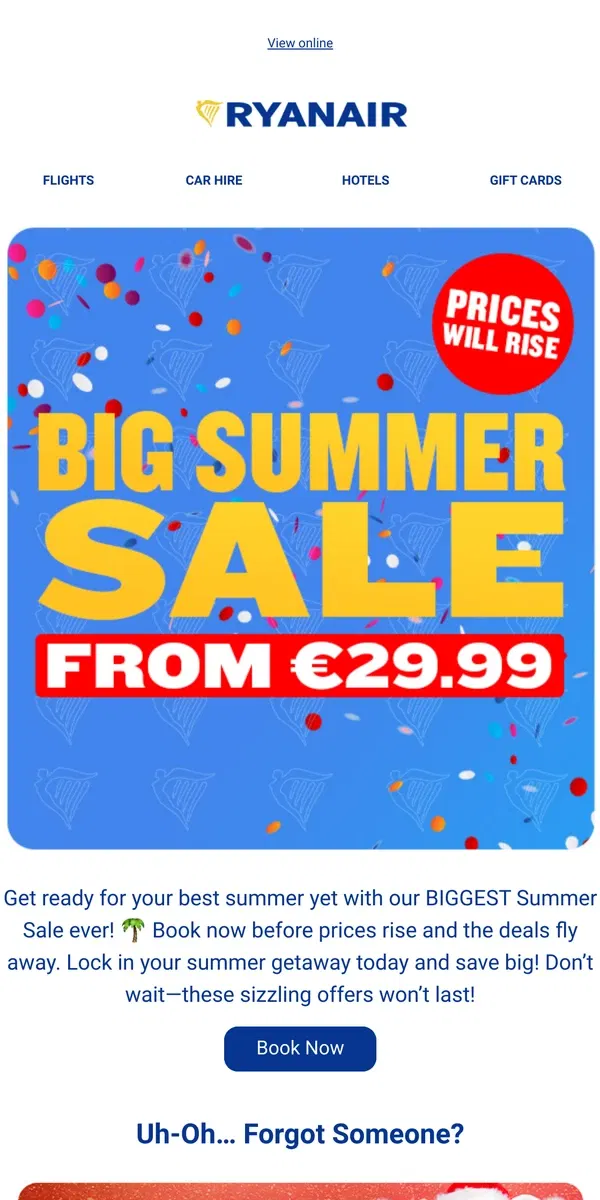 Email from Ryanair. Our biggest summer sale is on NOW! ☀️✈️