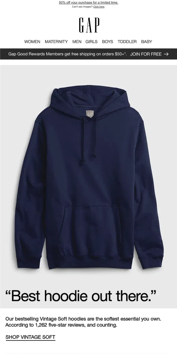 Email from GAP. Perfect hoodie. No notes.