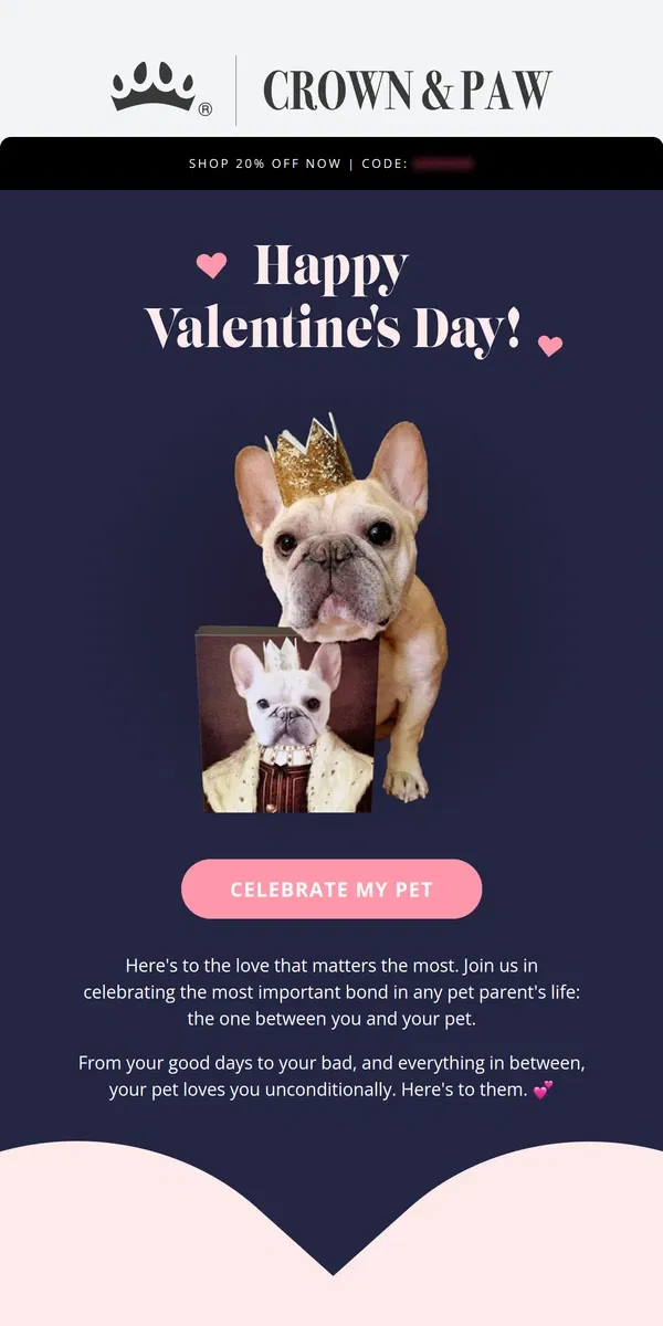 Email from Crown & Paw. Happy Valentine's Day  🥰