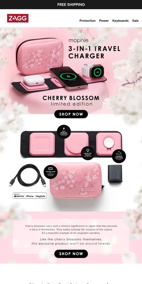 Email from ZAGG. Limited Edition Cherry Blossom Travel Charger 🌸💮🌸