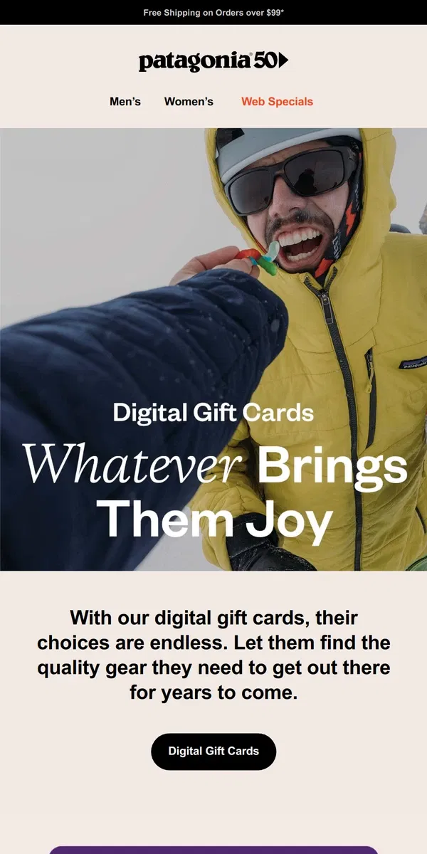 Email from Patagonia. Gift cards in a pinch