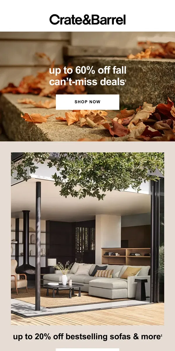 Email from Crate & Barrel. The best deals you’ll see all season →