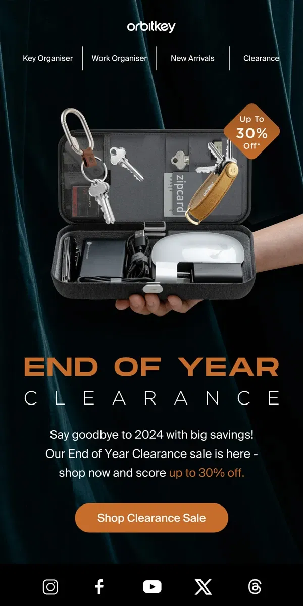 Email from Orbitkey. End of year Clearance is on NOW!