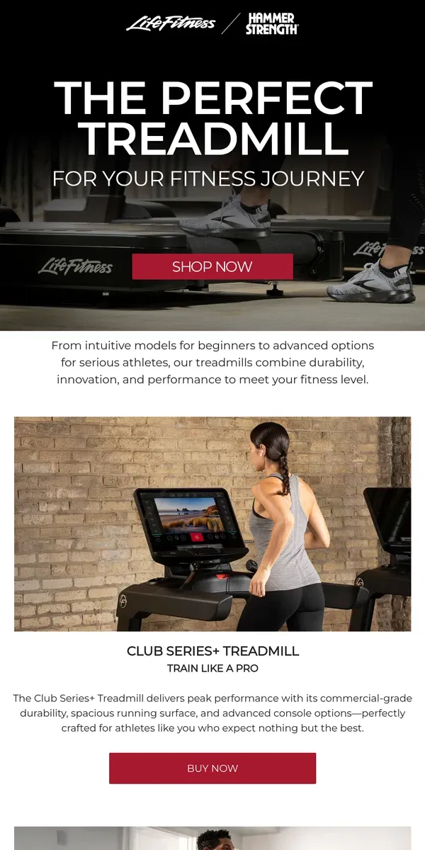 Email from Life Fitness. Ignite your ambition. Conquer Miles. Repeat. The Best Treadmills for 2025