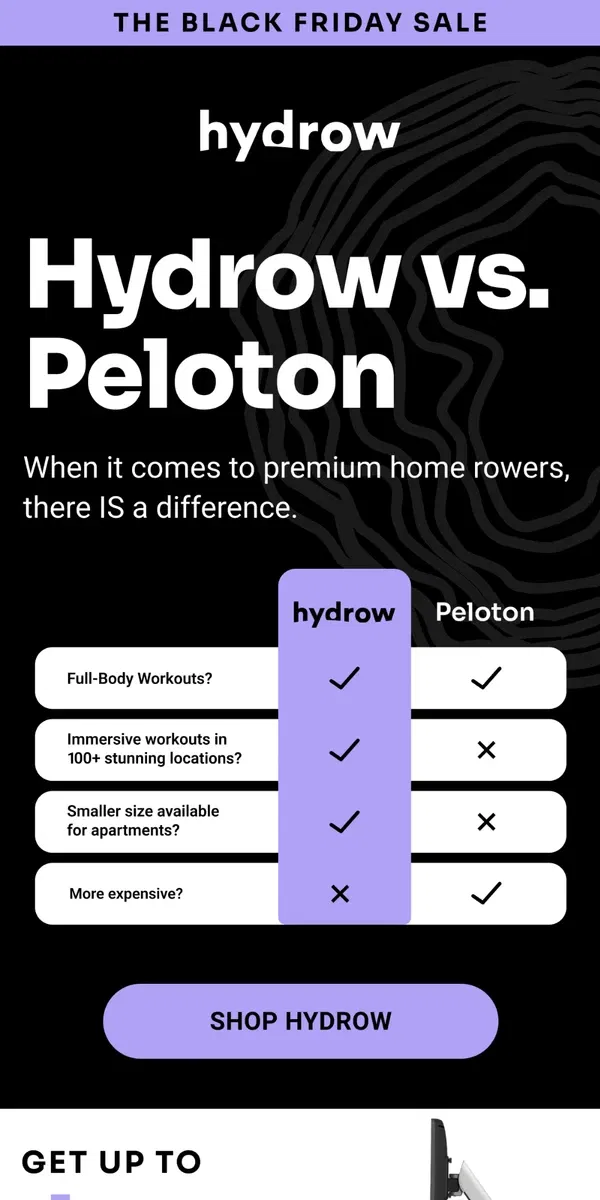 Email from Hydrow. Hydrow or Peloton?