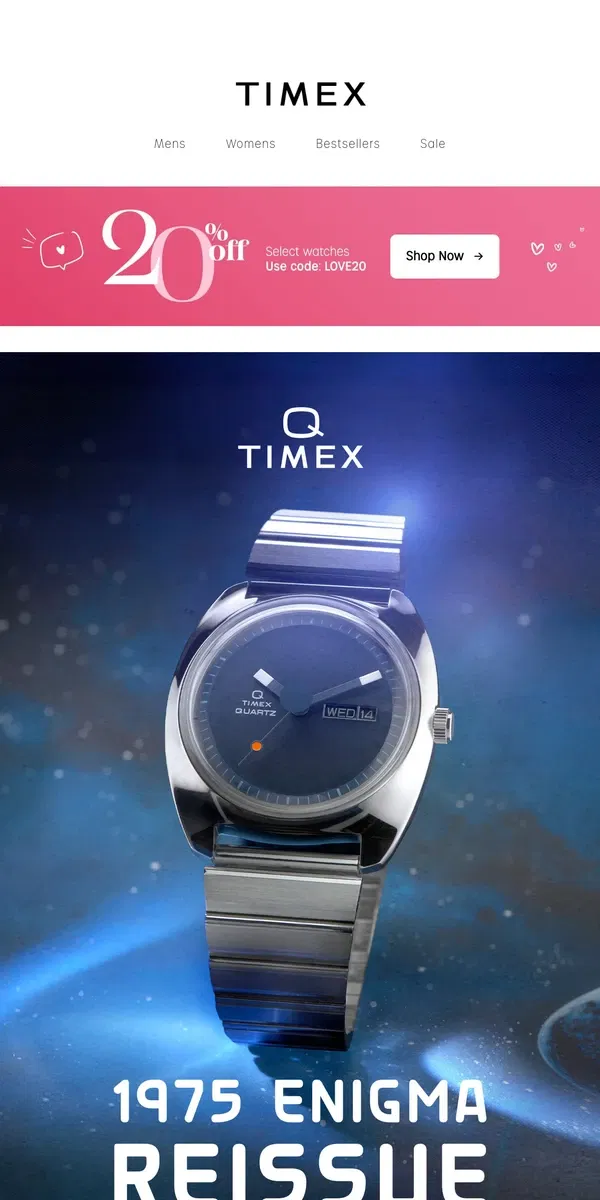 Email from Timex. Mystery In Motion: Modern-Day Reissue + 20% OFF