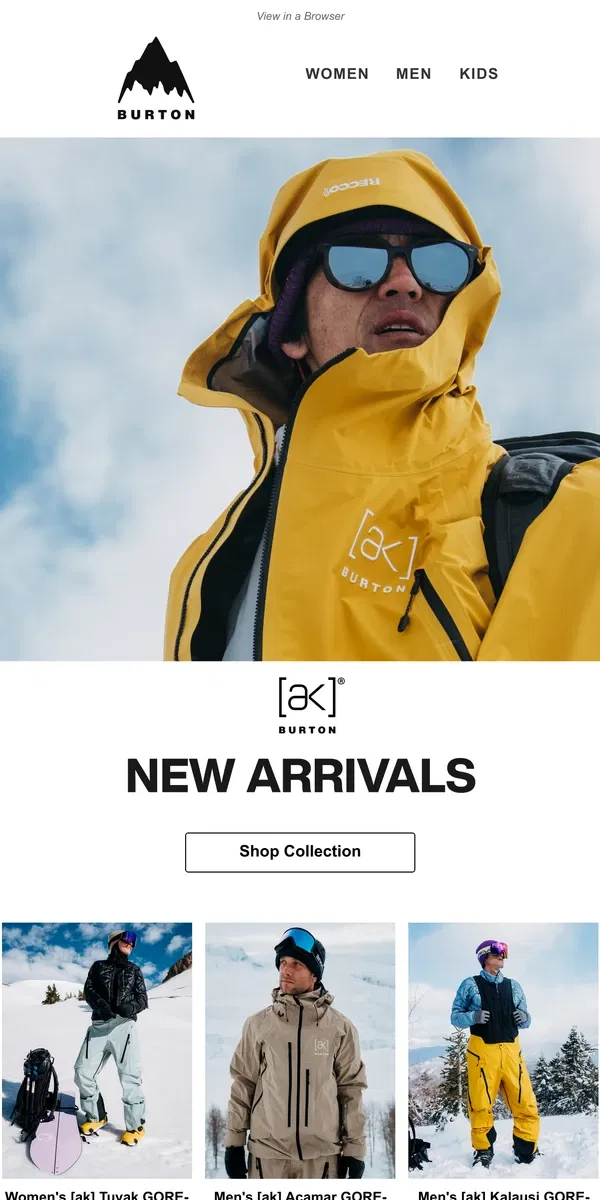 Email from Burton. Elevate Your Ride: New [ak] is Here