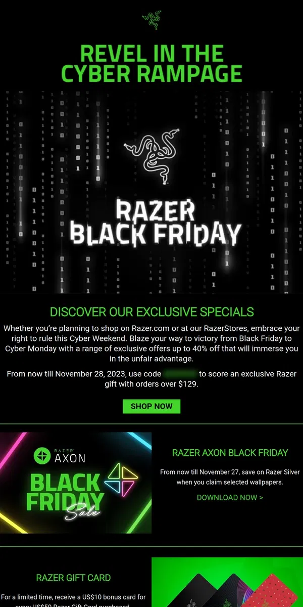 Email from Razer. Don’t Miss Out on Razer Black Friday