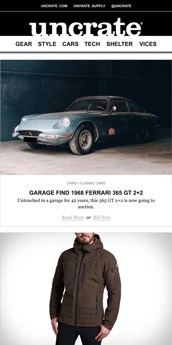 Email from Uncrate. Garage Find 1968 Ferrari 365 GT 2+2 & more