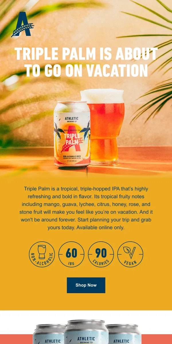 Email from Athletic Brewing Co. Last boarding call for Triple Palm