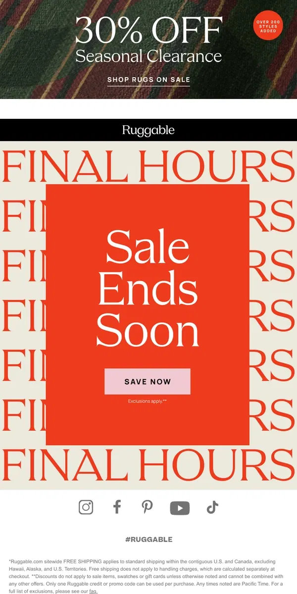 Email from Ruggable. The sale ends tonight (💔)