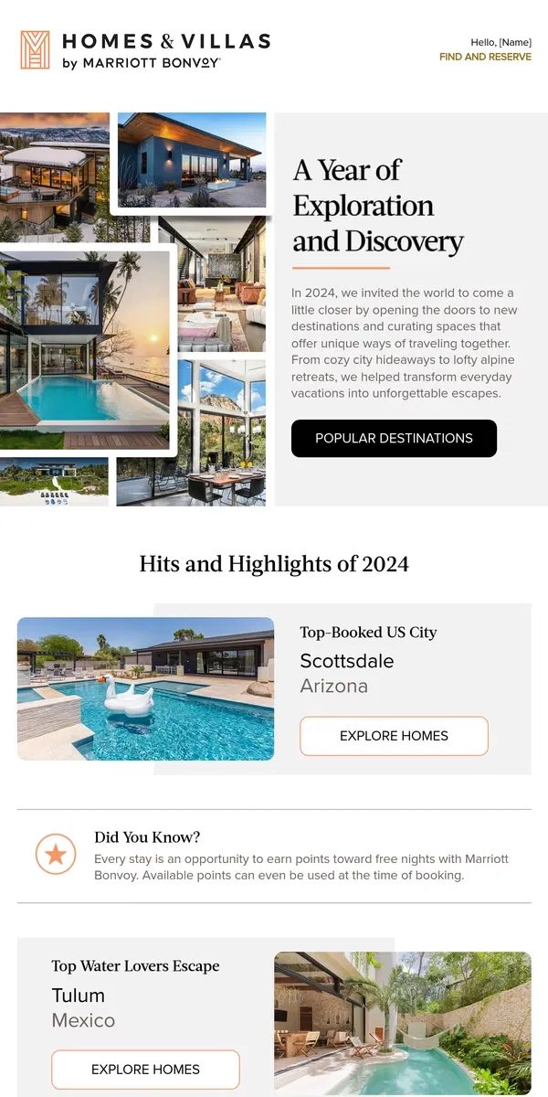 Email from Marriott Bonvoy. Book one of 2024’s most popular getaways