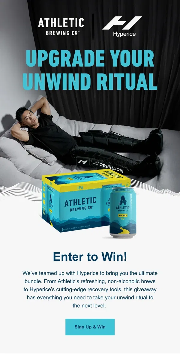 Email from Athletic Brewing Co. Athletic Brewing x Hyperice Sweepstakes