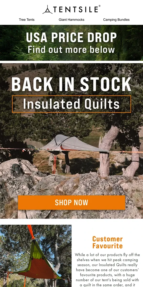 Email from Tentsile. Customer Favourite Quilt Restock 🌲