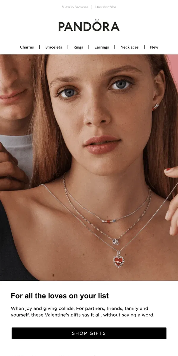 Email from Pandora Jewelry. Jewelry for every kind of love