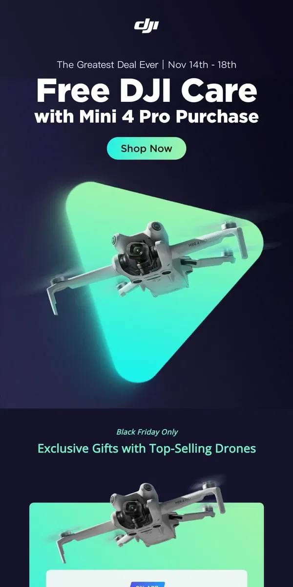 Email from DJI. Free DJI Care + 0% APR with Mini 4 Pro