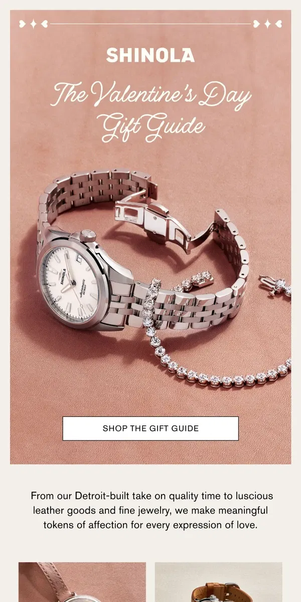 Email from Shinola Detroit. The Valentine’s Day Gift Guide