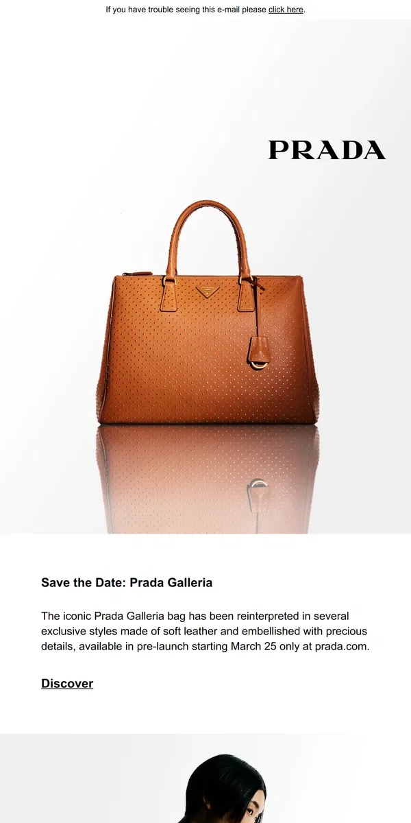 Email from Prada. Save the Date: Prada Galleria