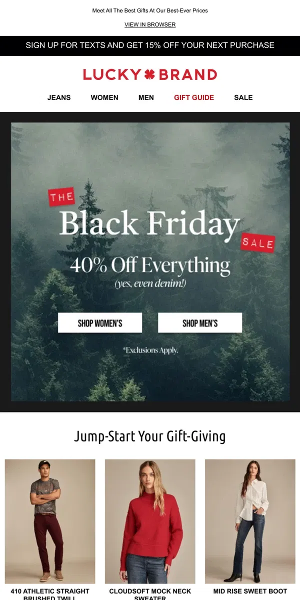 Email from Lucky Brand. Black Friday Came Early! Shop 40% Off SITEWIDE