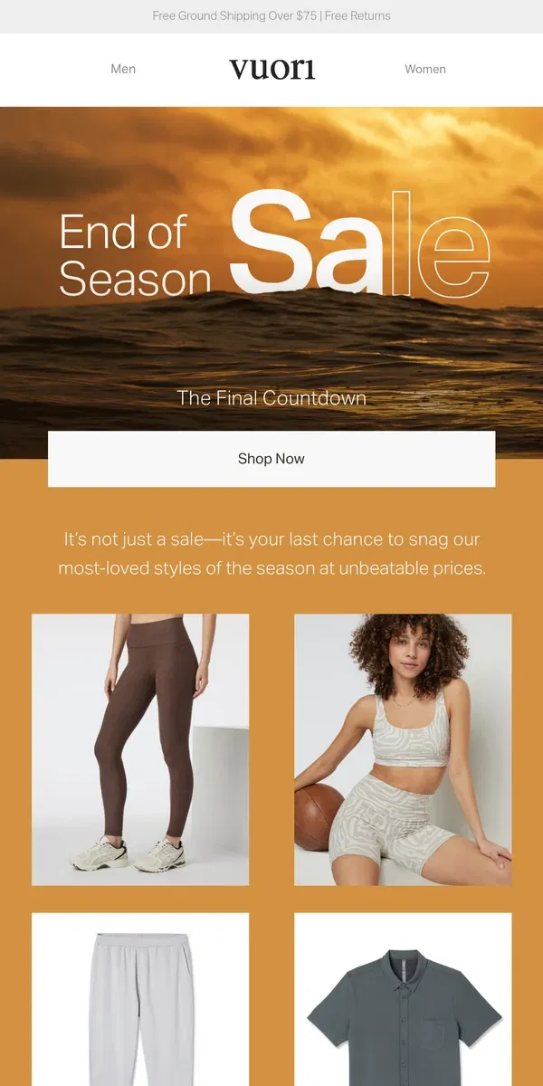 Email from Vuori. Don't Miss Out: The End Of Season Sale