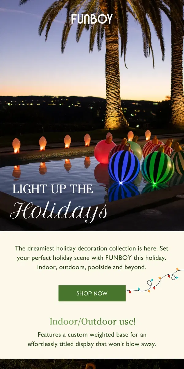 Email from FUNBOY. Sellout Risk: Holiday Decor Collection