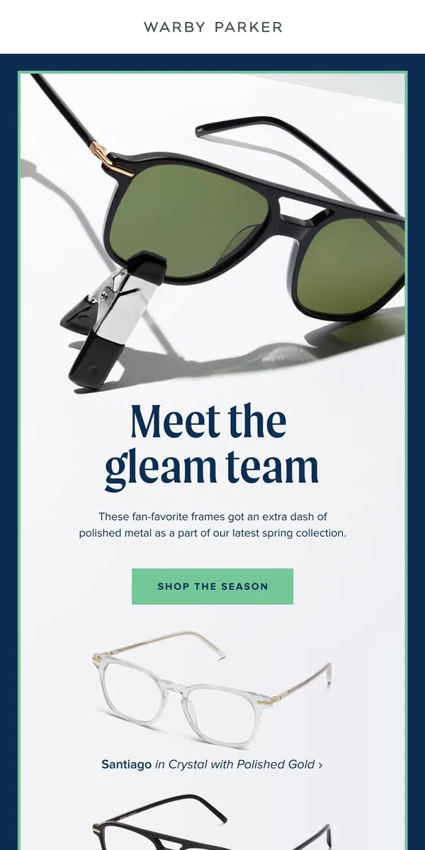 Email from Warby Parker. Just a glint of gold