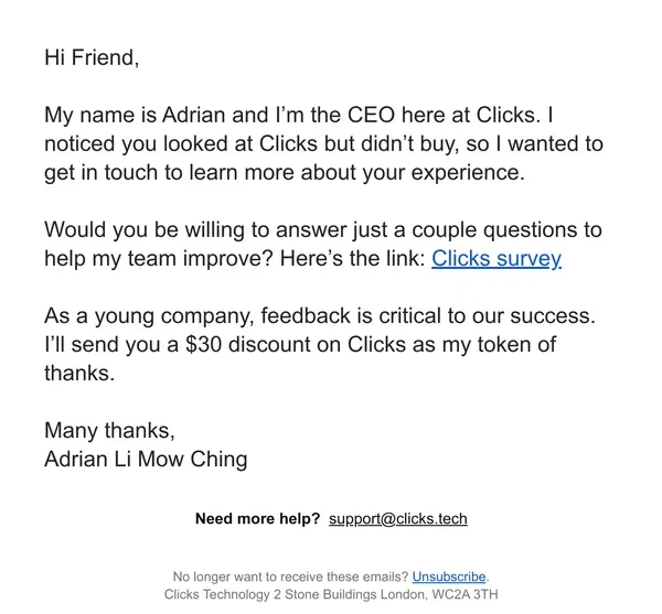 Email from Clicks. Quick Q on Clicks Keyboard