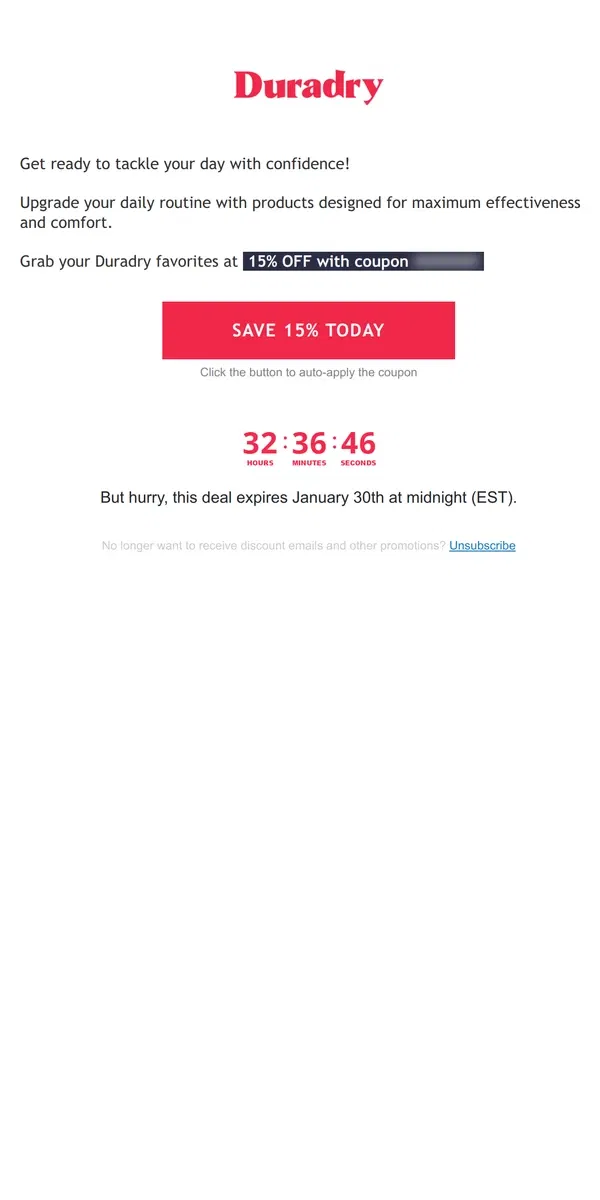 Email from Duradry. Grab 15% OFF Today