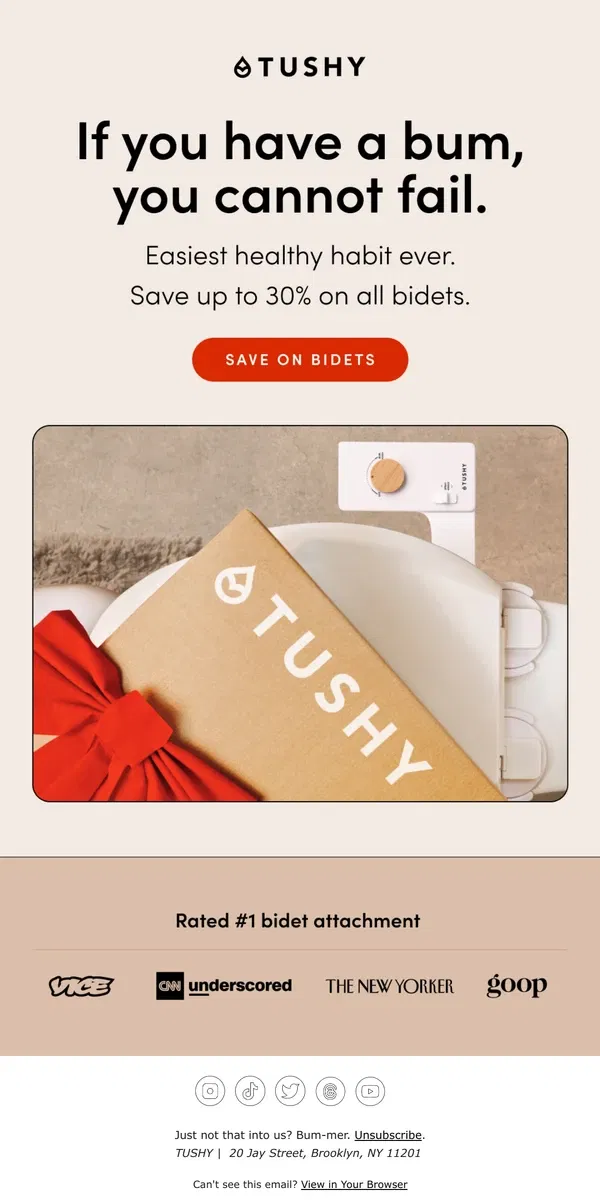 Email from TUSHY. You can still save up to 30%