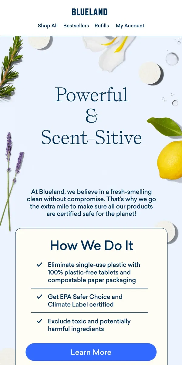 Email from Blueland. Powerful cleaning for the scent-sensitive