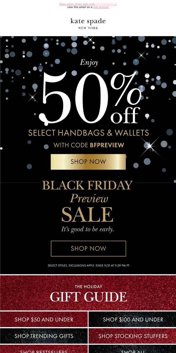 Email from Kate Spade. Your dream bag is now 50% off