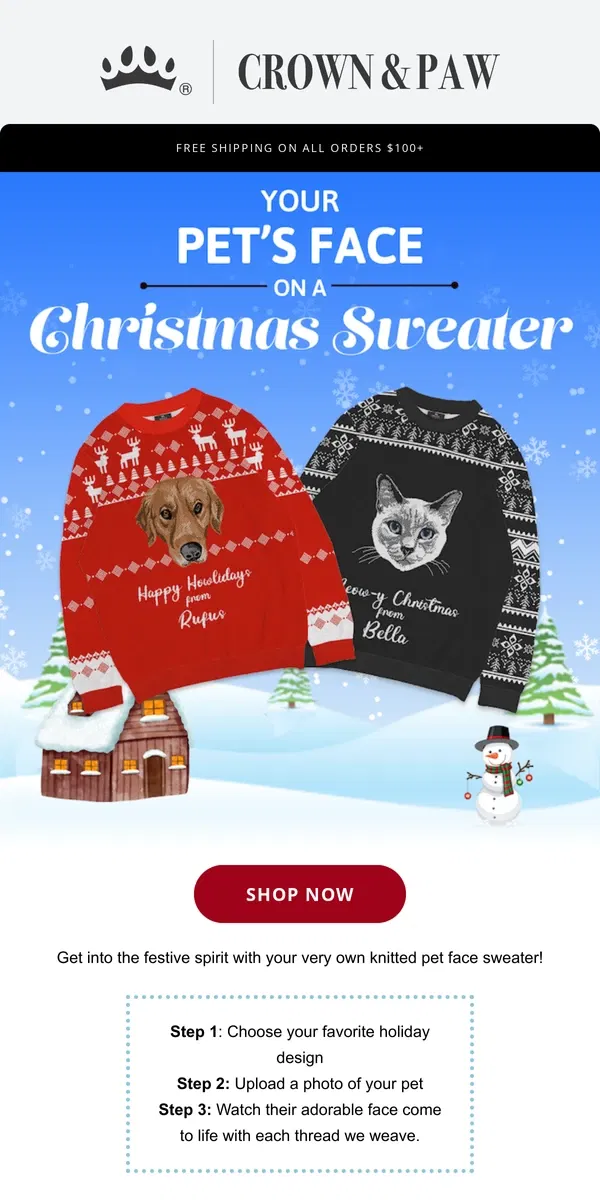 Email from Crown & Paw. NEW! Christmas Knitted Sweaters 🎄 ☃️