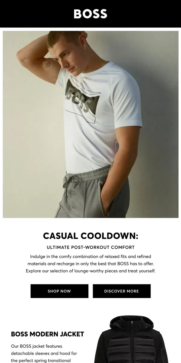 Email from HUGO BOSS. Ultimate Post-Workout Comfort