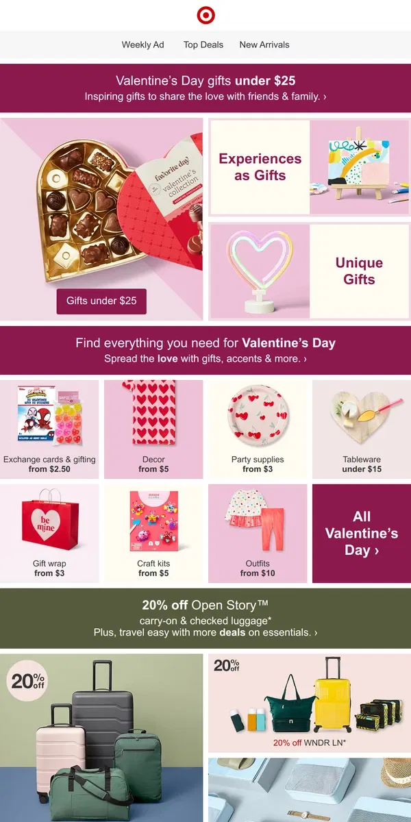 Email from Target. Top Valentine’s Day gifts under $25.