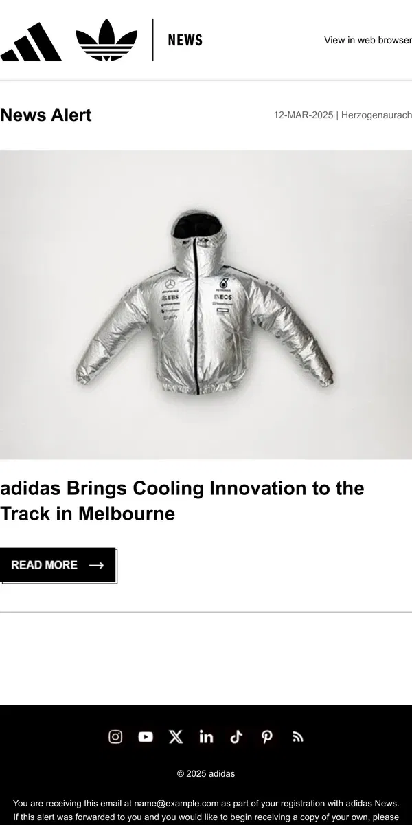 Email from Adidas. adidas Brings Cooling Innovation to the Track in Melbourne