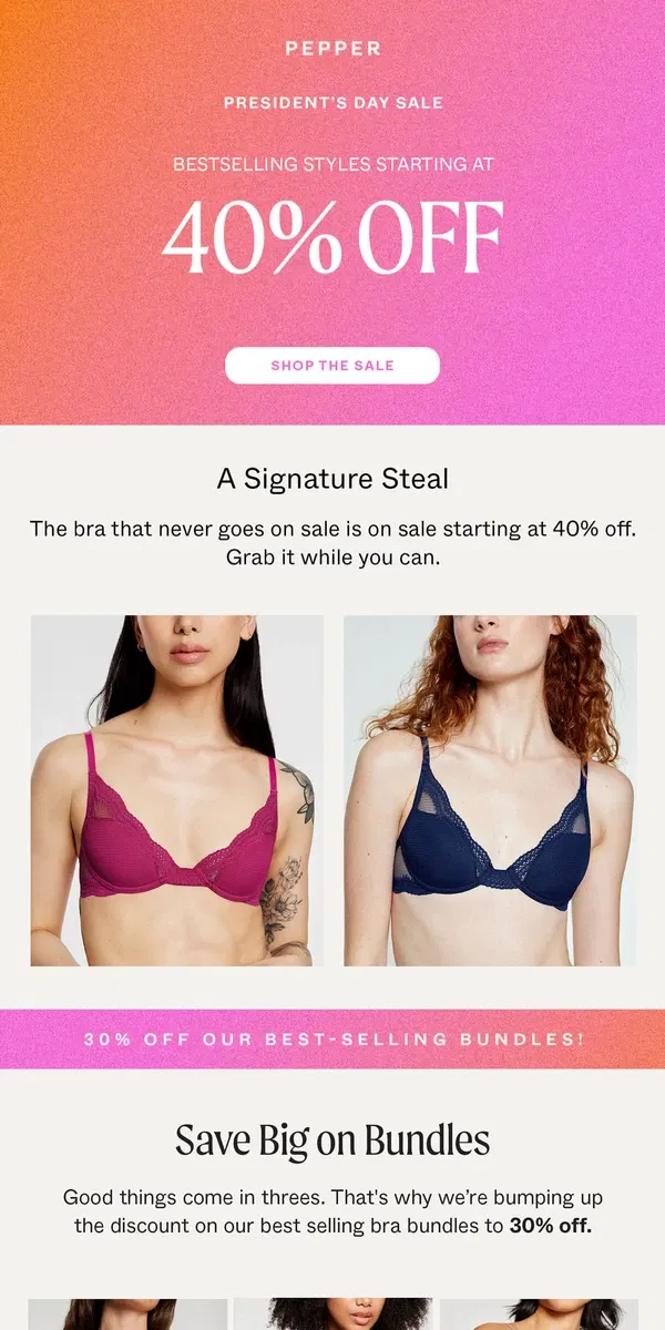 Email from Pepper. ✨ 40% OFF A Signature Steal ✨