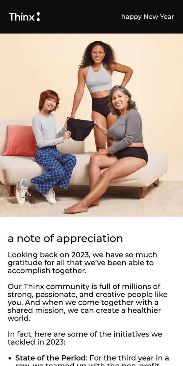 Email from Thinx. ❣️Together, we’re making a difference