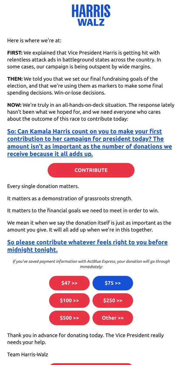 Email from Kamala Harris. We really tried to explain