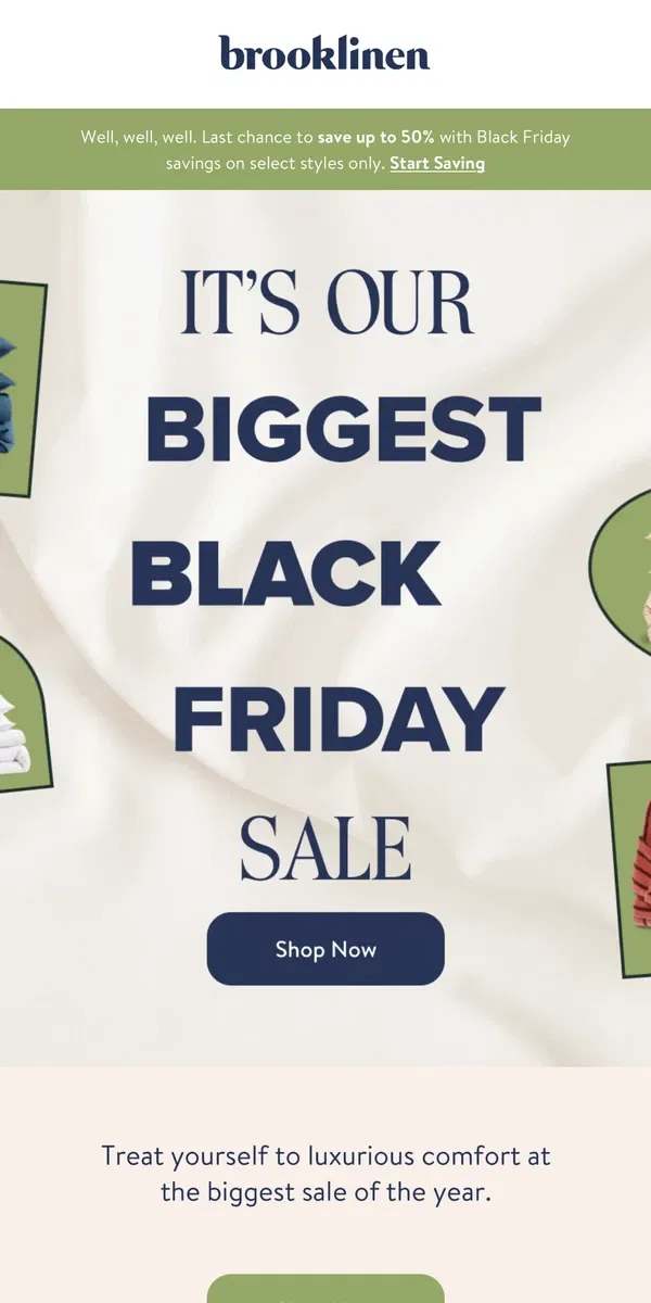 Email from Brooklinen. The Big Reveal: Black Friday Savings Inside!