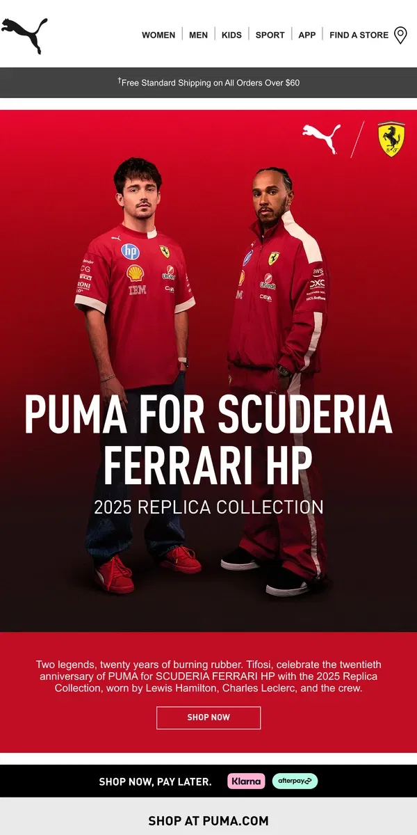 Email from Puma. Tifosi, Welcome to the Crew: Scuderia Ferrari HP Replica Collection