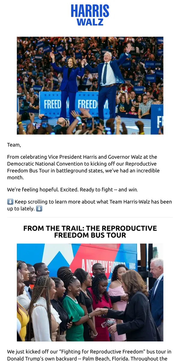 Email from Kamala Harris. This week’s newsletter: Turning historic energy into action