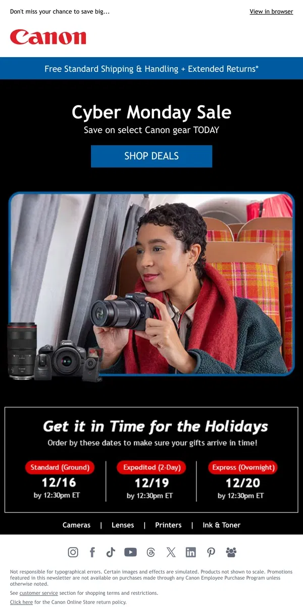 Email from Canon. Cyber Monday is On!