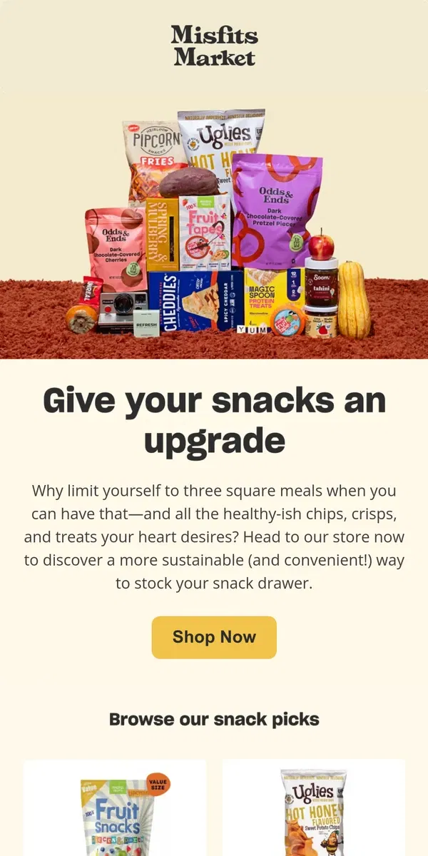 Email from Misfits Market. Snack Better, Not Less