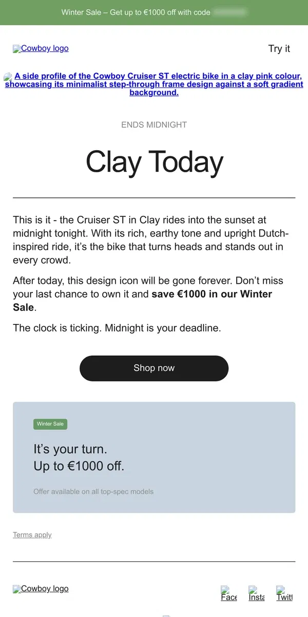 Email from Cowboy. Final call for Clay