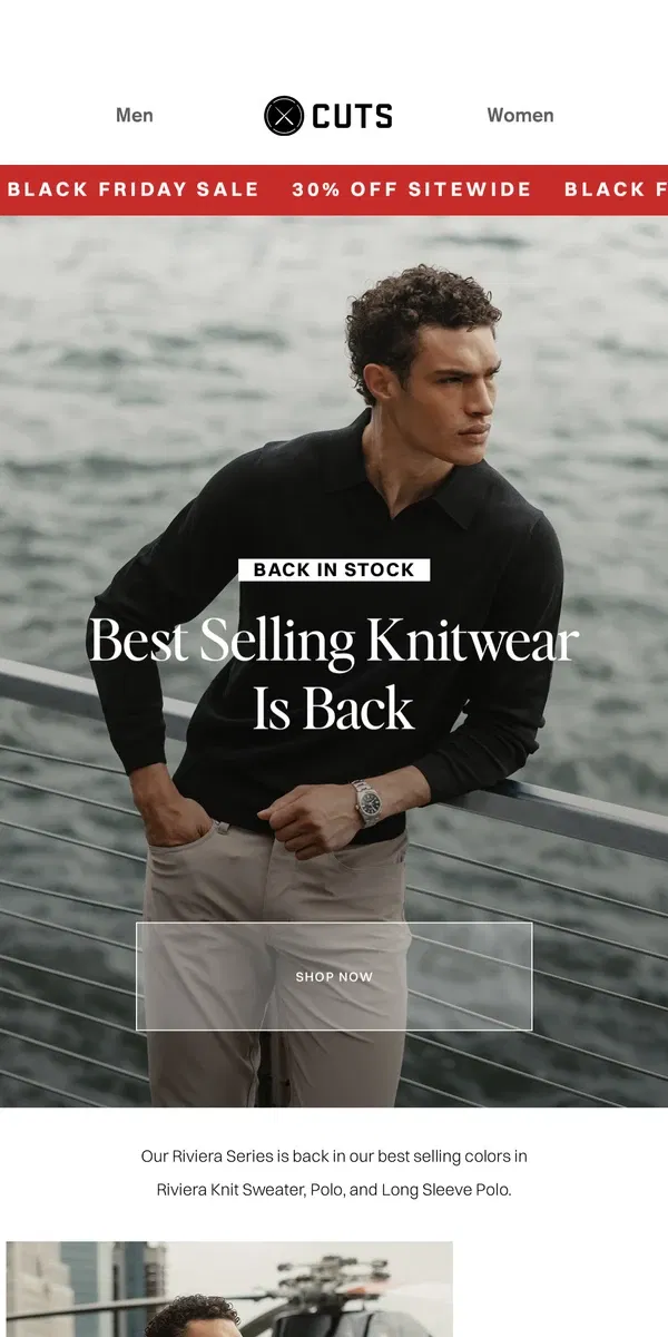 Email from Cuts. Best Selling Colors Back in Knitwear