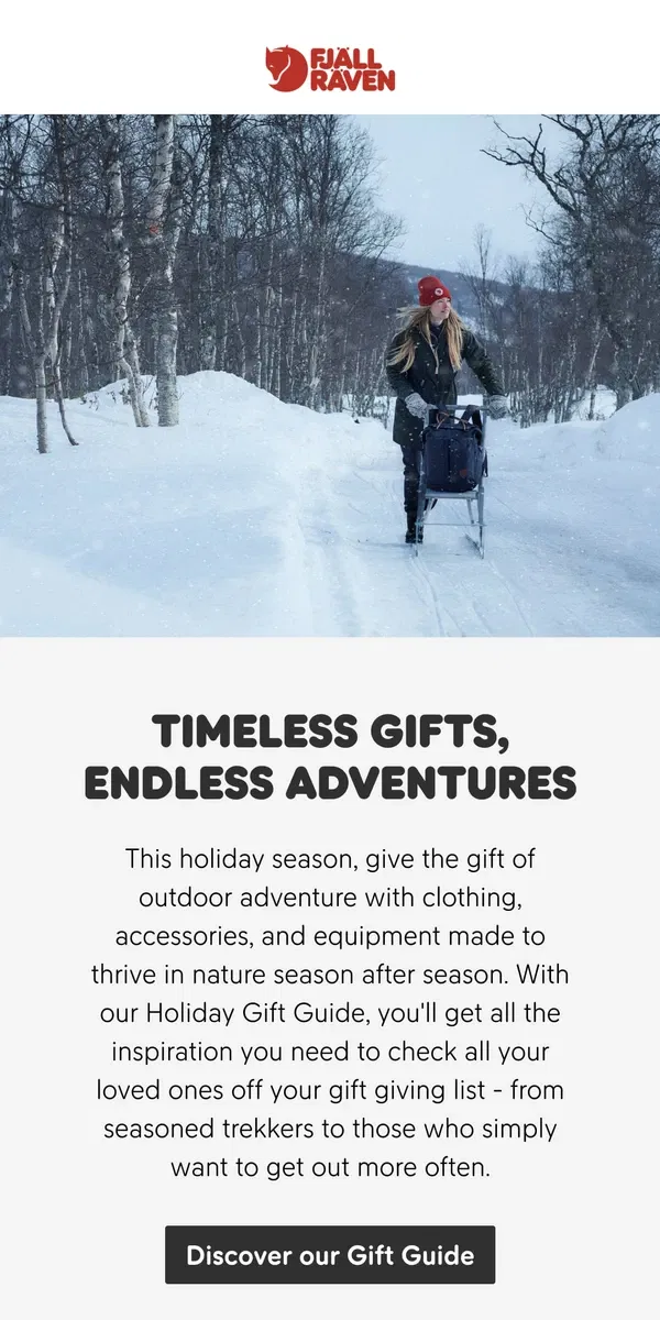 Email from Fjällräven. Give the gift of outdoor adventure