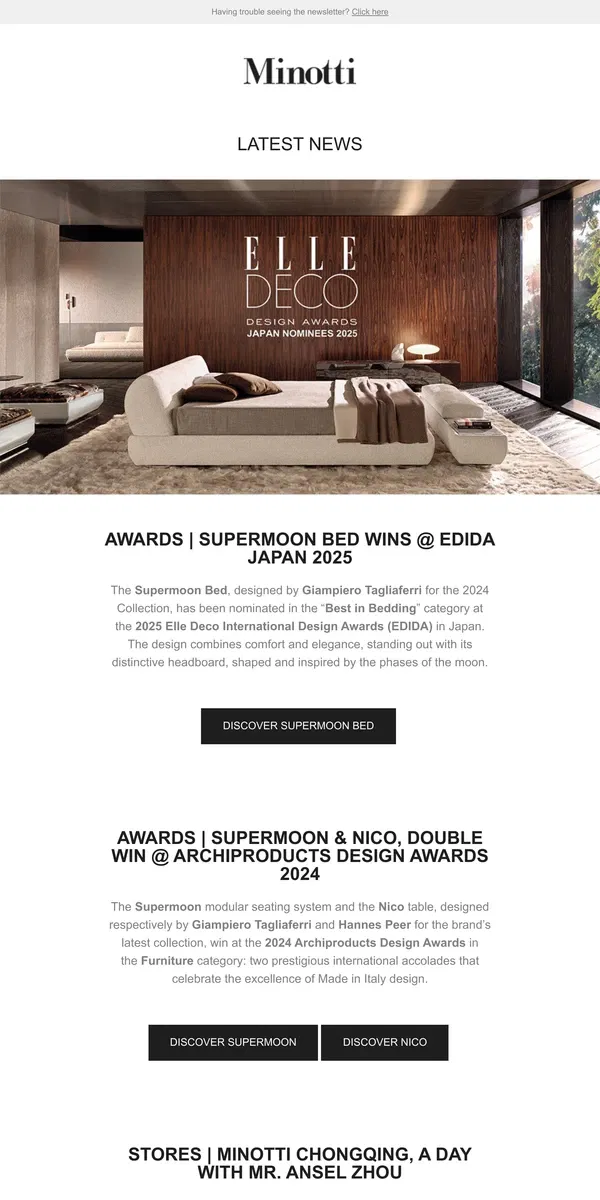 Email from MINOTTI. LATEST NEWS