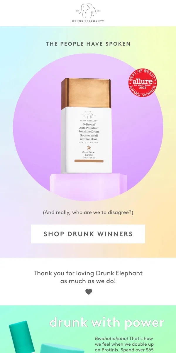 Email from Drunk Elephant. Winner is served