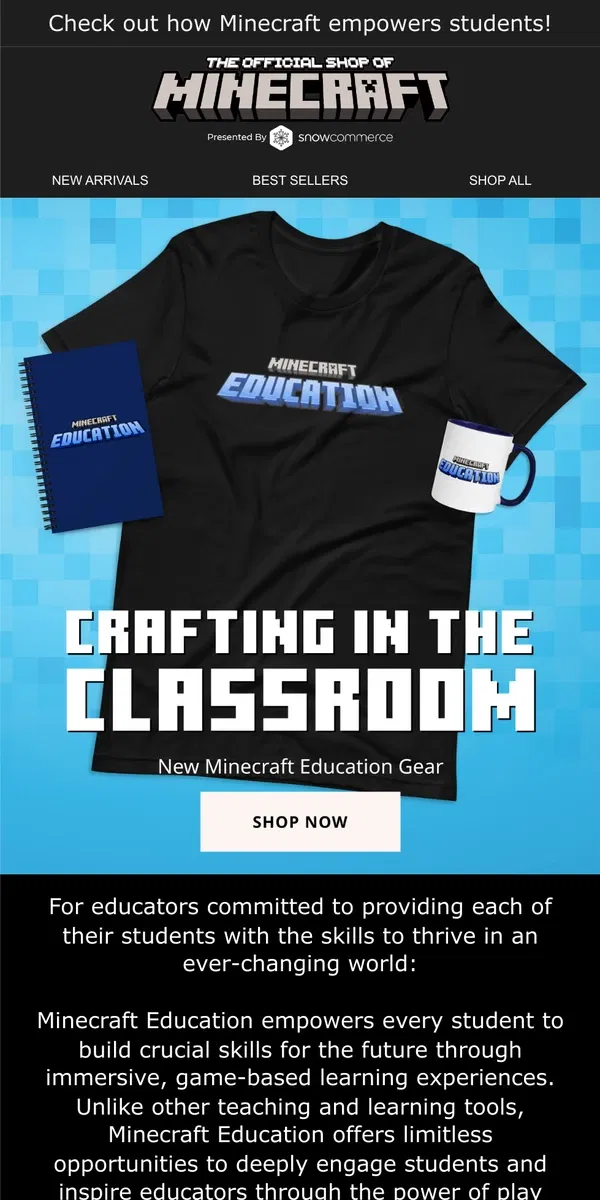 Email from Minecraft. Craft the New Minecraft Education Collection!